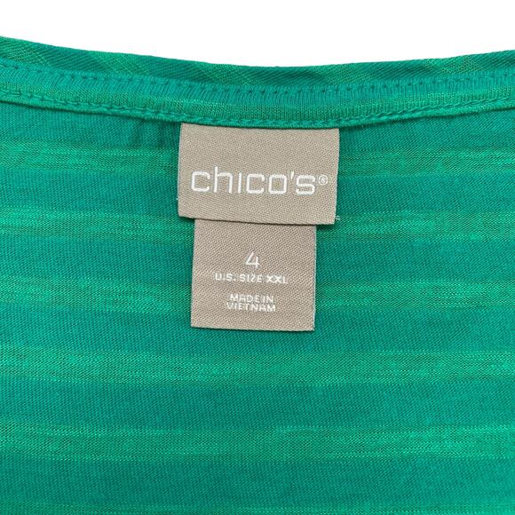 CHICOS Green Stripe Asymmetric Hem Cotton Rayon Short Sleeve Top Size XXL 2X (4) - Picture 6 of 9